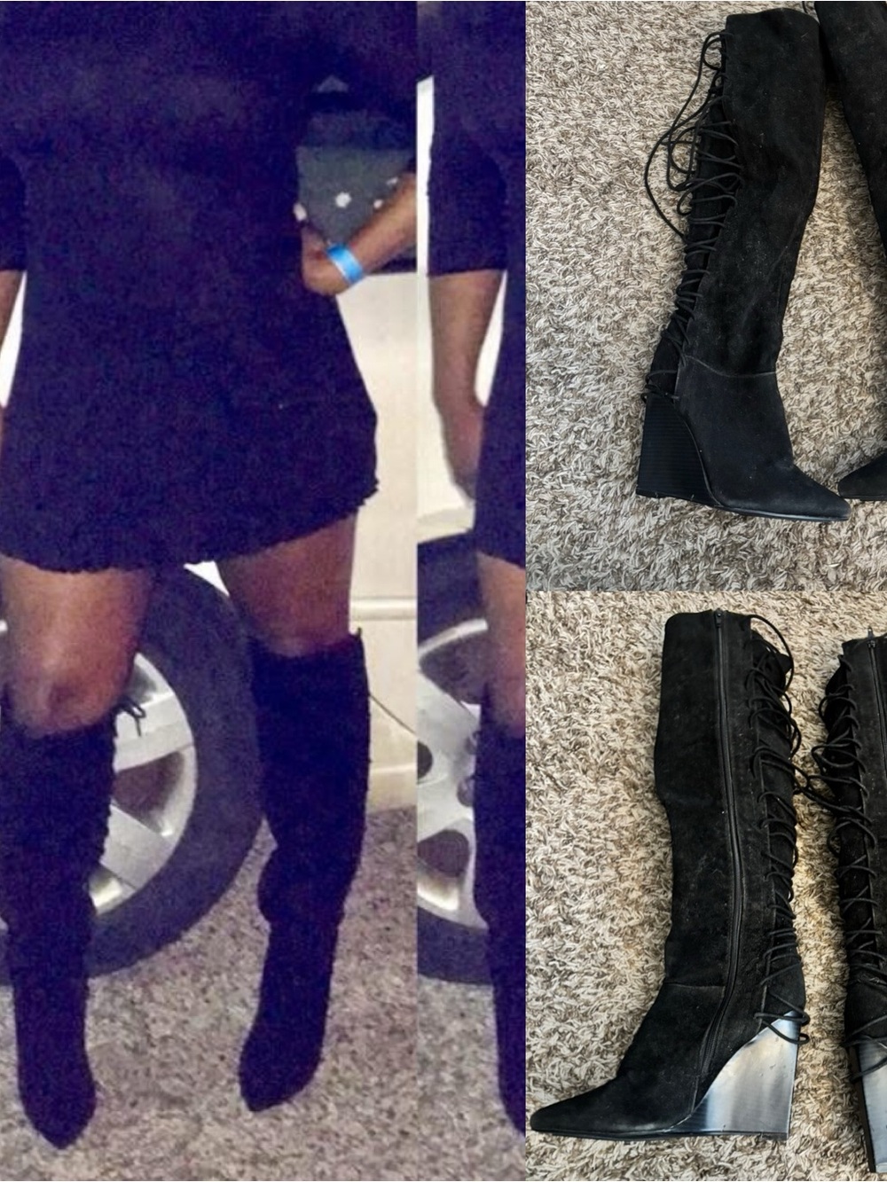 Bakers Black Lace-Up Over-the-Knee Wedge Boots